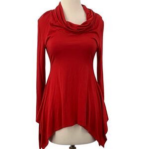 Boston‎ Proper Long Sleeve Stretch Tunic/Top Cowl Neck Asymmetric Red Size M